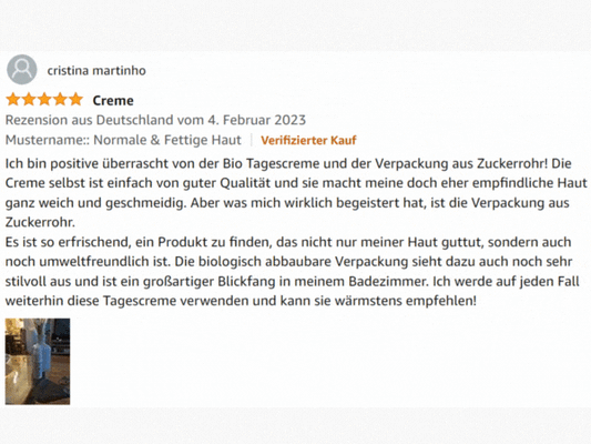 5* Rezension Amazon zu Alveroa Gesichtspflege