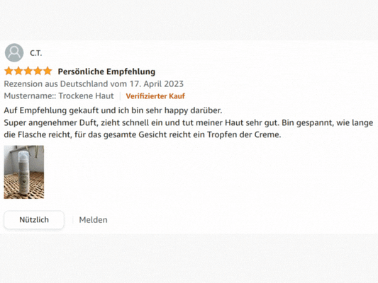 5* Rezension Amazon zu Alveroa Gesichtspflege